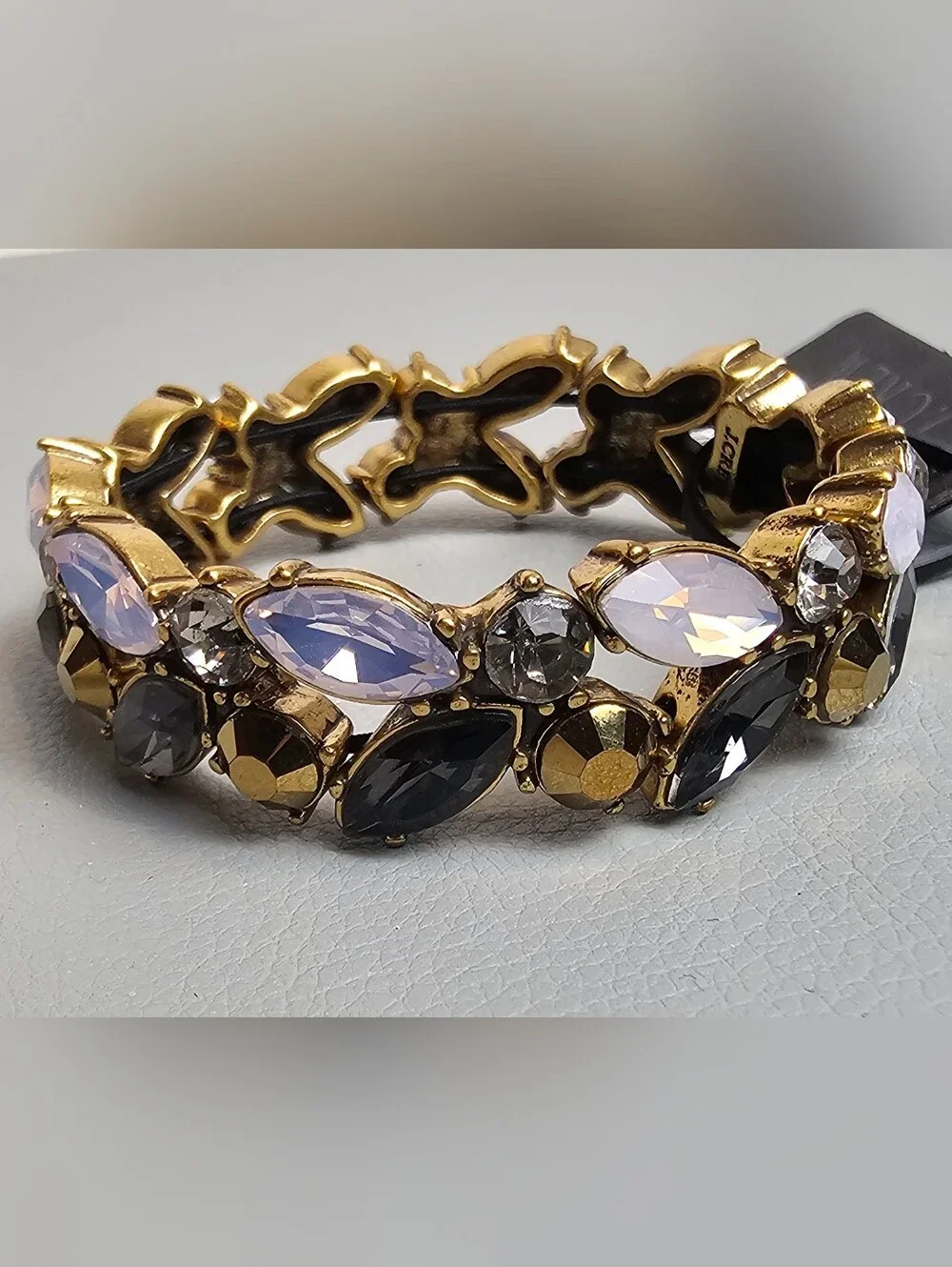 [J CREW] Puzzle Stretch Bracelet Opalescent, Lavender and Black Stones Gold Tone